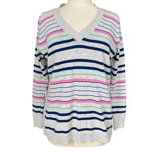 Gap Factory Multi-Color Striped V-Neck Sweater Gray Preppy Lightweight Preppy-L
